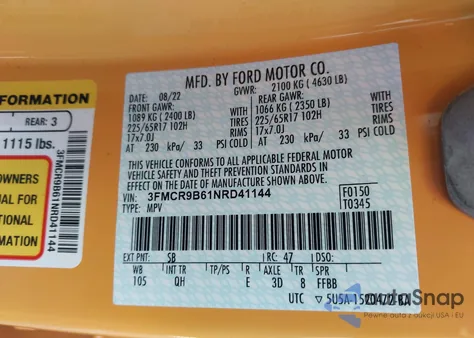 2022 Ford Bronco Sport Big Bend from USA, damaged, VIN 3FMCR9B61NRD41144